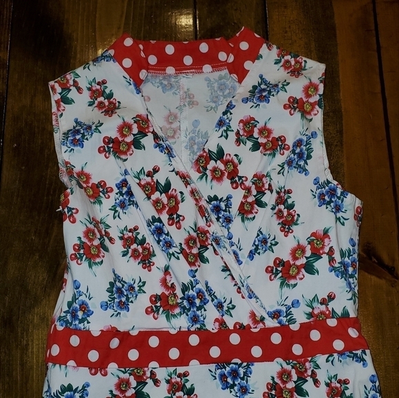 Red White & Blue Floral Print Sleeveless Sundress Lg - Picture 5 of 11